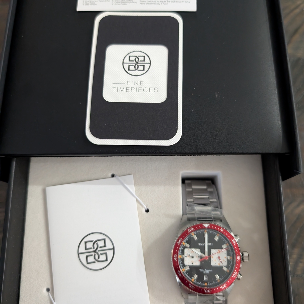 Red and Silver Watch with Black Dial
